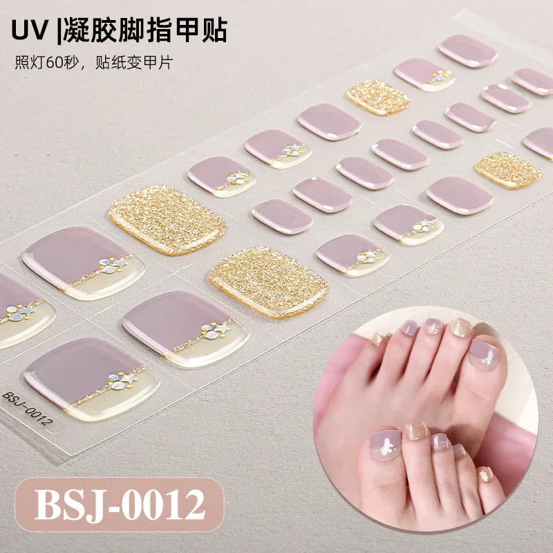 26Tips French Leopard Print UV Gel Toenail Sticker Bronzing Dye Gradient Cross-border Semi Baked Gel Nail Sticker UV Lamp Needed