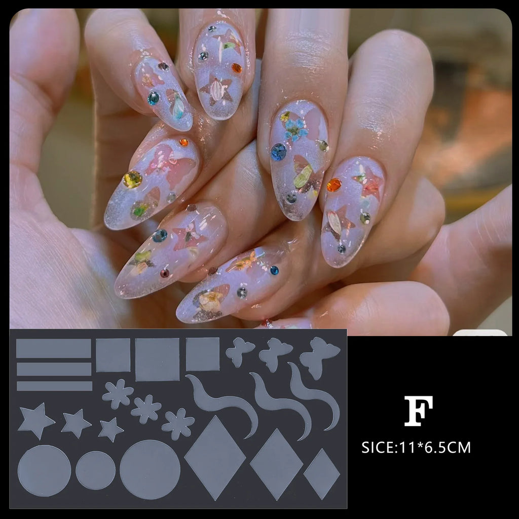 12 Pieces Crystal Nail Molds French Nail Stickers No Frosting No Paper Holder Reusable for French Manicure Extension Tool