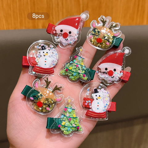 8 Christmas Santa Claus Snowman Christmas Tree Antlers Cute Cartoon Hairpins