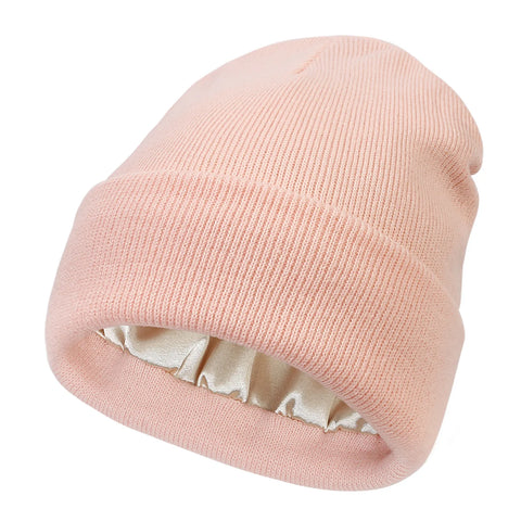 Satin Lined Anti Static Beanie for Women Winter No Static 2 Layer Knitted Hat Silk Satin Bonnet Hair Cover Sleep Cap SkiSkullies