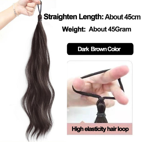 Long Wavy Synthetic Self-Winding Ponytail Hair Extensions With Elastic Rubber Band Braided Hair Bundle For Women Increase Hair