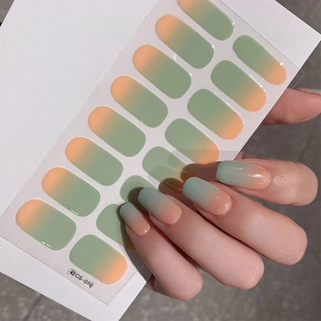 1 Sheet Semi Cured Wrap Gradient Nail Sticker Multi Color Solid Gel Full Cover Slider No Need UV Lamp Cured Fast Gel Nail Decal