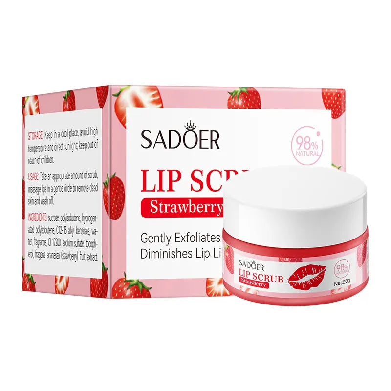 SADOER Fruit Series Strawberry Lip Scrub Dead Skin Moisturizes Brightening Lip Color, Makes Lips Pink