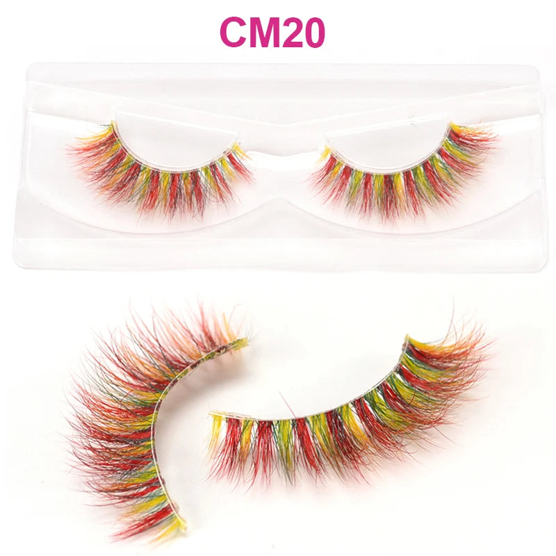 3D 5D Real Mink Strip Fake Colored Eyelashes Pink Green Purple Red Faux Lashes Colorful Rainbow Lashes for Cosplay Halloween