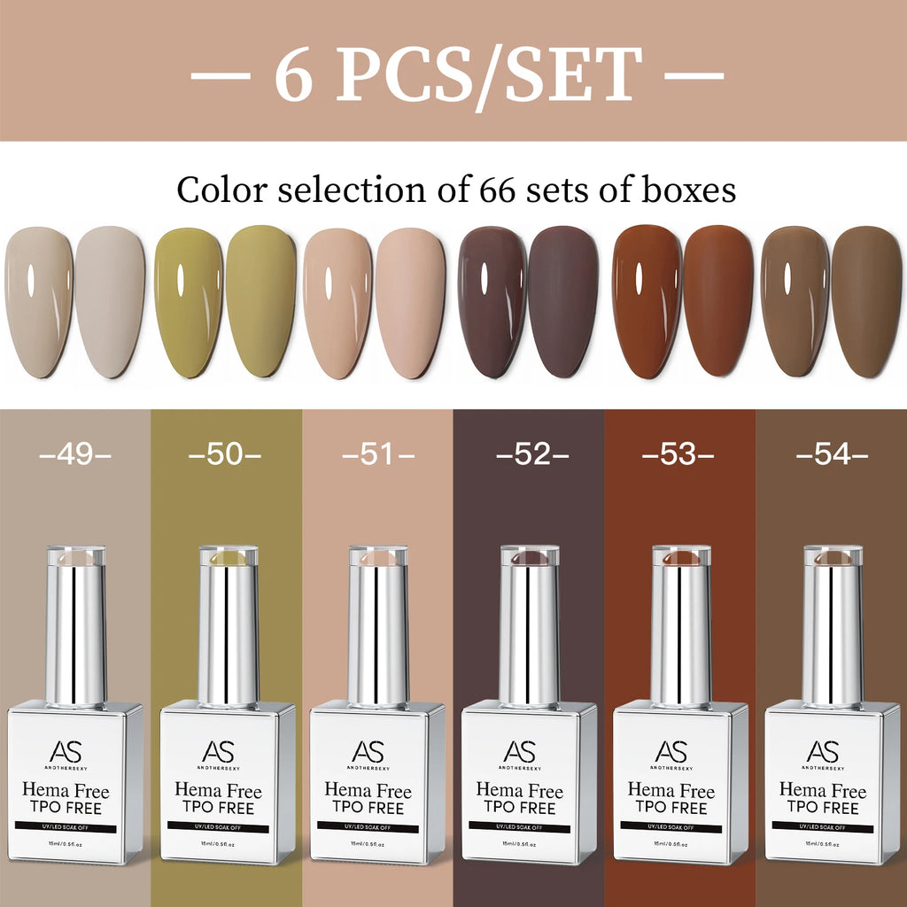 AS 6pcs Color Nail Gel Polish Kit Jelly Pink TPO FREE HEMA FREE Self Leveling Nude Natural Pink Nail Varnish Manicure Set