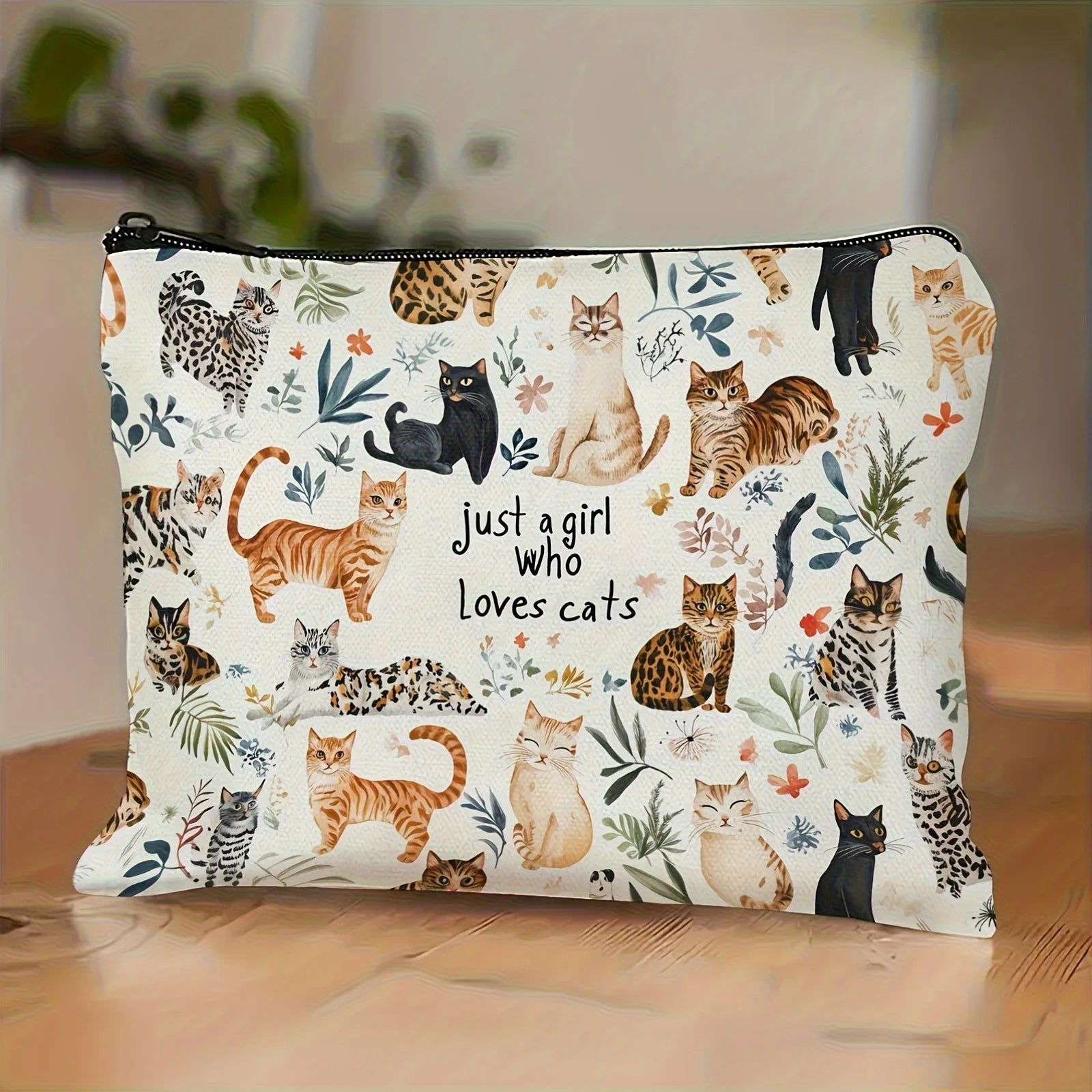 Chic Vintage Cat Print Cosmetic Bag Lightweight Makeup Pouch for Women & Men Coin Purse  Storage Bag Zipper Pencil Case