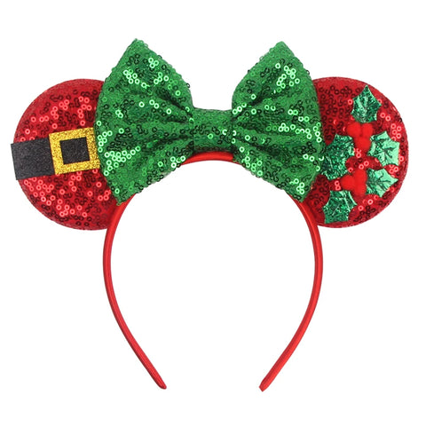 2023 Disney Christmas Mickey Ears Headband For Girls Sequins Bow Festivall Party Hairband DIY Hair Accessories