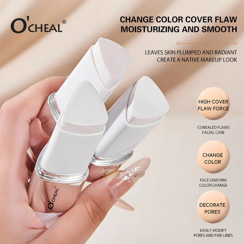 2-in-1 Temperature Changing Foundation Stick Facial Coverage Blemishes Pores Double-Headed Face Matte Foundation Cream Makeup