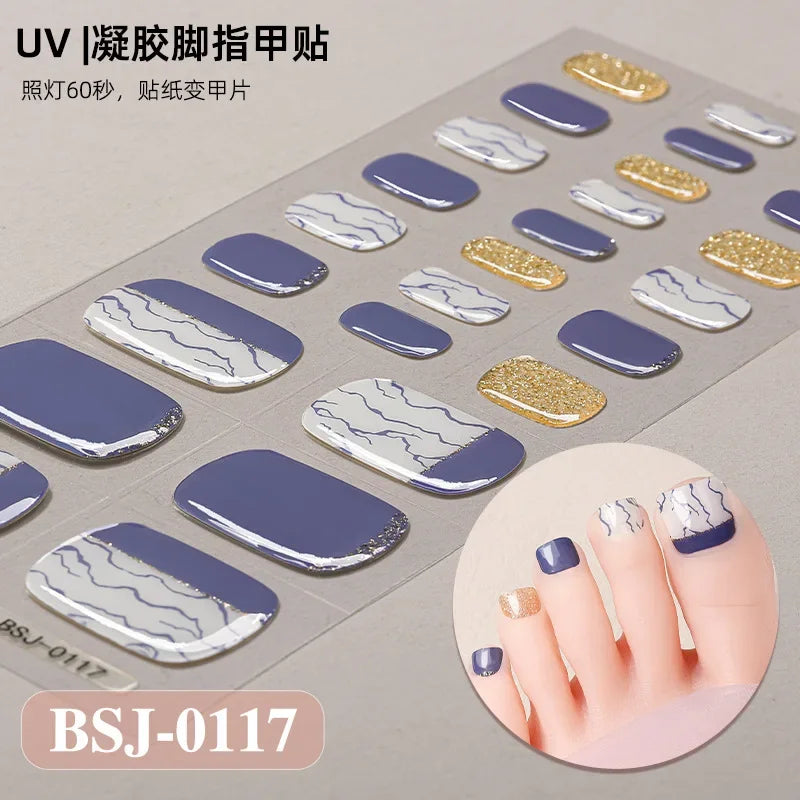 26Tips French Leopard Print UV Gel Toenail Sticker Bronzing Dye Gradient Cross-border Semi Baked Gel Nail Sticker UV Lamp Needed
