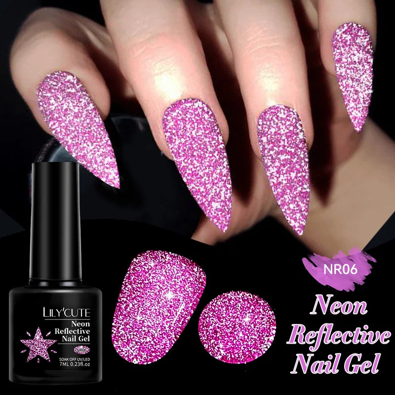 LILYCUTE 7ML Reflective Glitter Gel Nail Polish Bright Sparkling Silver Color Semi-permanent Soak Off Nail Art UV Gel Varnishes