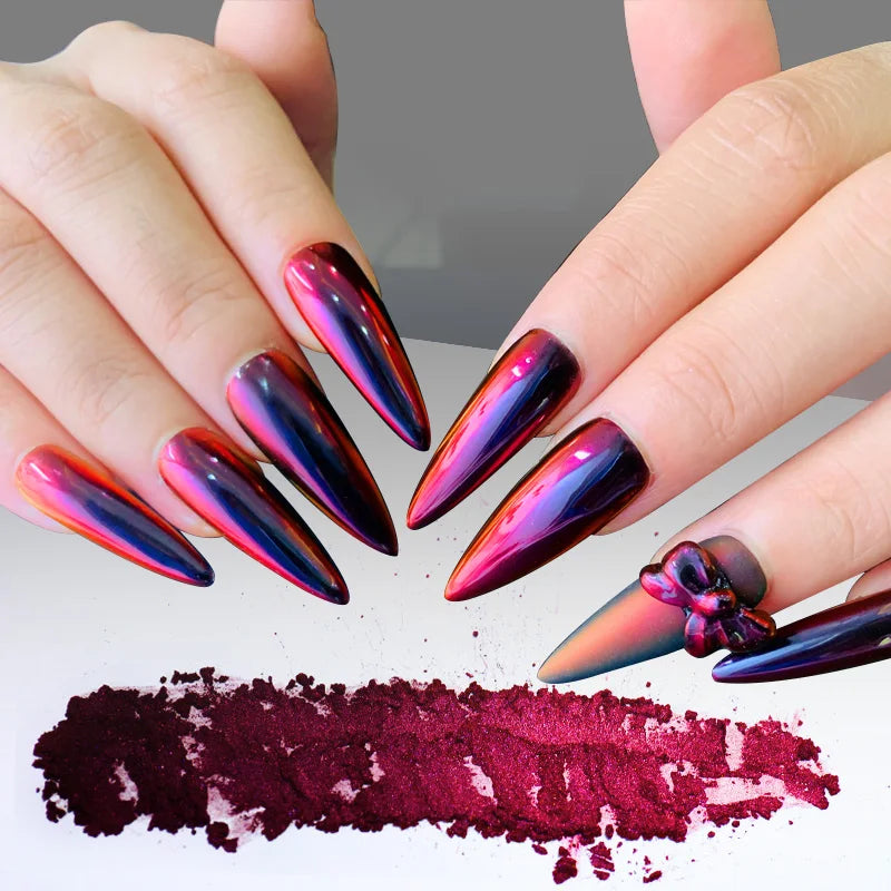 HNDO Red-Black Gradient Colors Nail Mirror Chrome Powder Glitter Chameleon Professional Manicure Pigment Dust TE31