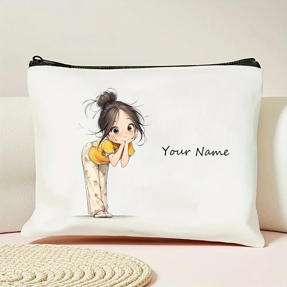 Chic Custom Name Unique Vintage Cute Floral Makeup Bags for Girls Cosmetic Pouch Toiletry Bag Pencil Case Travel Storage Handbag