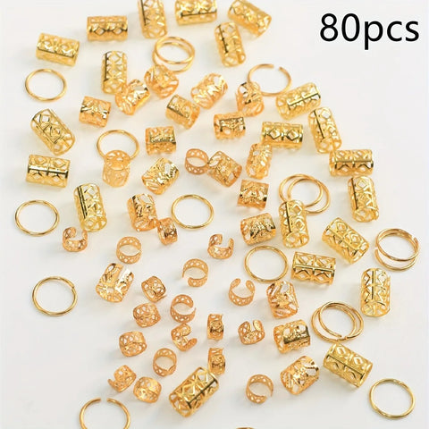 80pcs Dreadlock Hair Beads - Stylish Alloy Hair Accessories Loc Hair Jewelry for Braids for Girls and Women