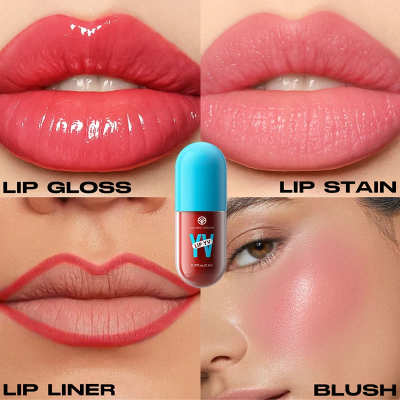 4-in-1 Lip Kit Lip Stain Gloss Liner & Blush, 3 Colors Multipurpose Liquid Lipstick Set, Waterproof Long Lasting,Makeup Gift Set