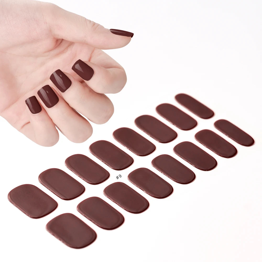 16Tips French Black Semi-Cured Nail Stickers With Glitter Long-Lasting UV Gel Nail Polish Wraps Full Cover Nail Art Decals Patch