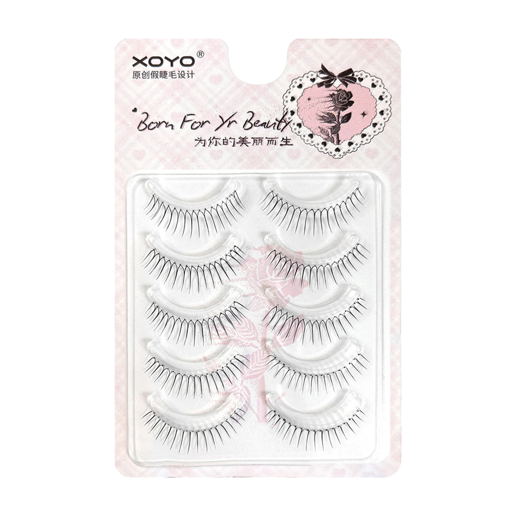 Cosplay Makeup False Eyelashes One Piece Hard Stem Baby Straight Natural Look Synthetic Fiber Strip Lashes 7-13mm C Curl Lash