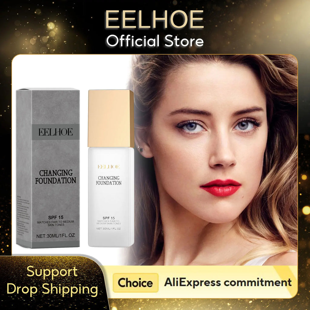 EELHOE Colour Change Foundation Spf 15 Oil Control Waterproof Sweatproof Matte Moisturizing Face Makeup Full Coverage Foundation