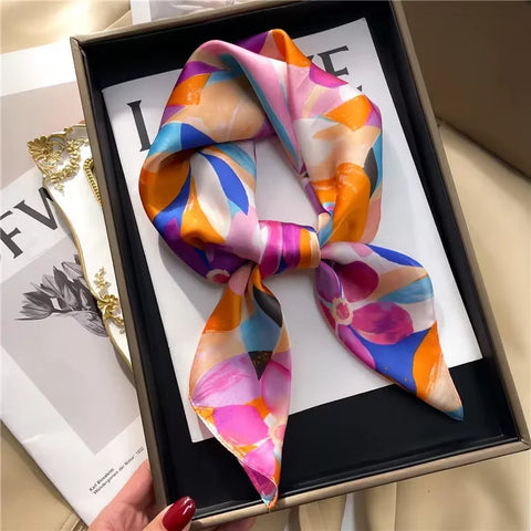 1pcs 70cm Plant-printed Scarf Women Simulated Silk Elegant and Versatile Headwear Bag Clothing and Accessories Square Scarf
