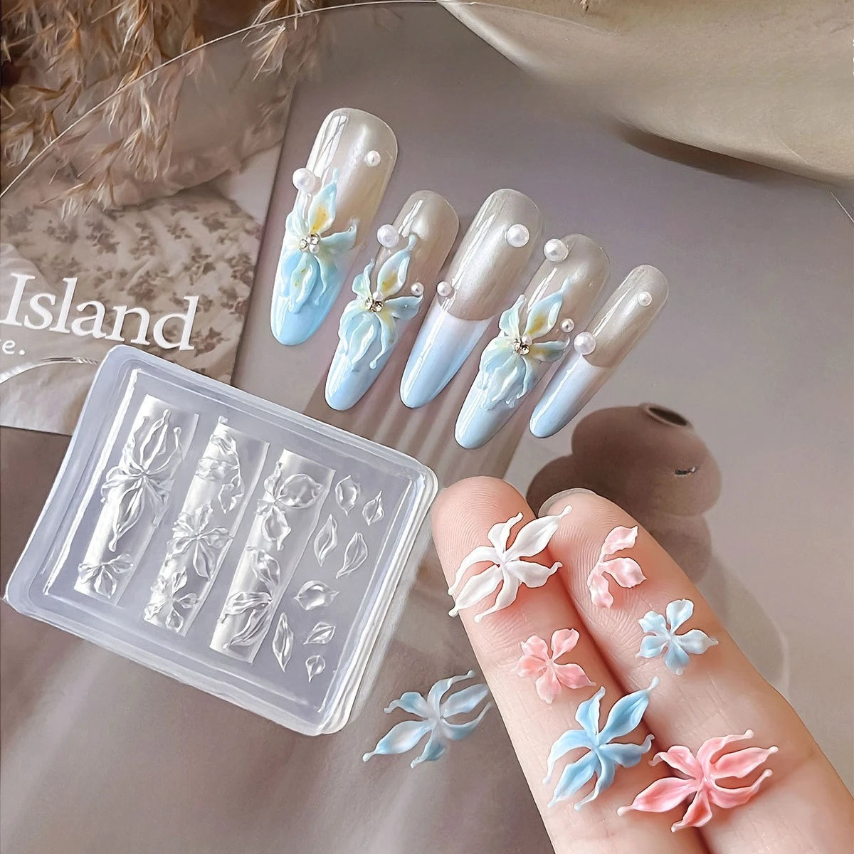 Cake Cream Lace Heart Silicone Nail Mold Sweet Y2K Nail Art Decorations Template DIY Design Transparent Manicure Stencils 1