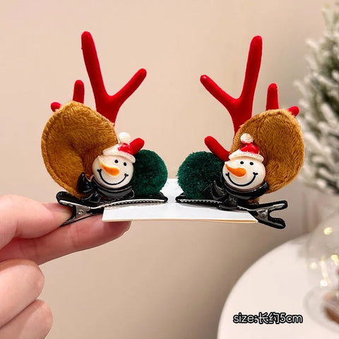 Christmas Hair Accessories 1Pair Cute Cartoon Antler Hair Clips For Women Girls Lovely Hair Ornament Hairpins Barrettes Hairgrip