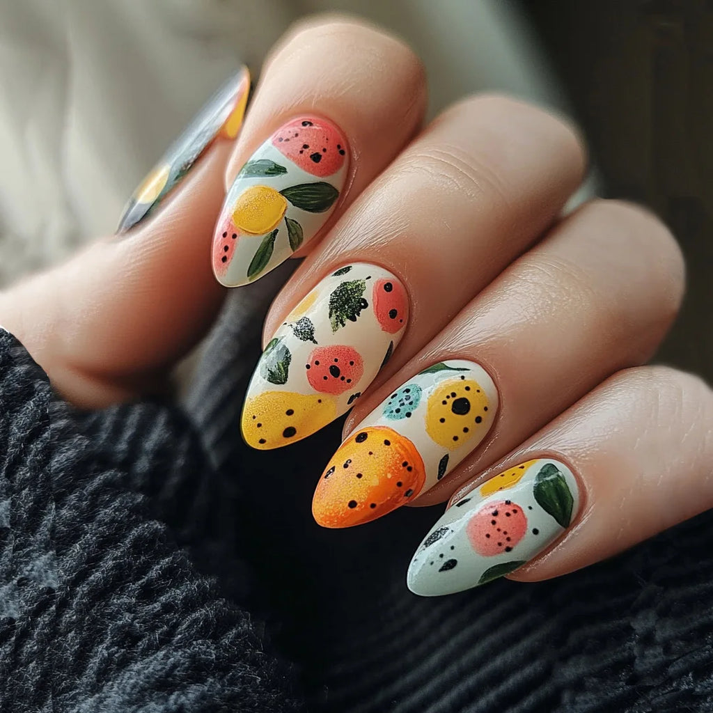 24pcs/set Medium long fake nails for women Spring summer flowers butterfly bee design faux ongles tips press on false nail art