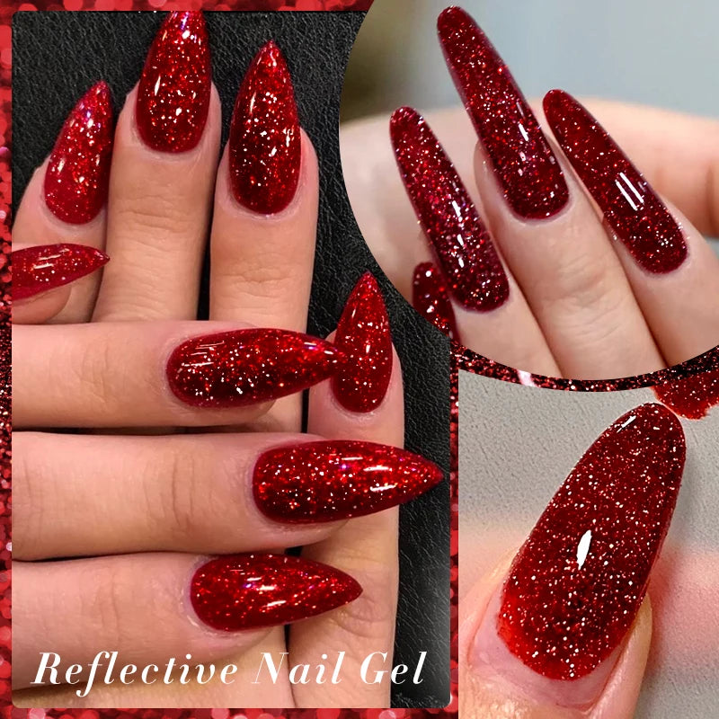 LILYCUTE 7ml Reflective Glitter Gel Nail Polish Shining Sparkling Gorgeous Silver Effect Semi-permanent UV Gel Nail Art Manicure
