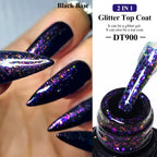 MEET ACROSS 7ml Sparkly Glitter Top Coat Gold Foil Effect Nail Art Gel Nail Polish Soak Off Semi Permanent Varnish For Nails DIY