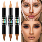 1PC Contour Stick Duo, Double-Eneed Highlight and Shadow Cream Waterproof Full Coverage Face Foundation Concealer Pen Long Lasti