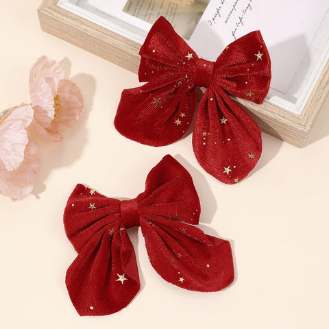 2Pcs Baby Girls Christmas Velvet Bow Hair Clips Sparkling Star Hairpins Children Xmas Party New Year Headwear Accessories Gift