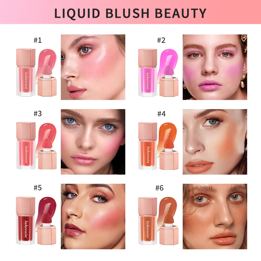 6 Colour Matte Liquid Blush Easy to apply long lasting waterproof blush sponge brush head Eyes lips Makeup Blush Cosmetics