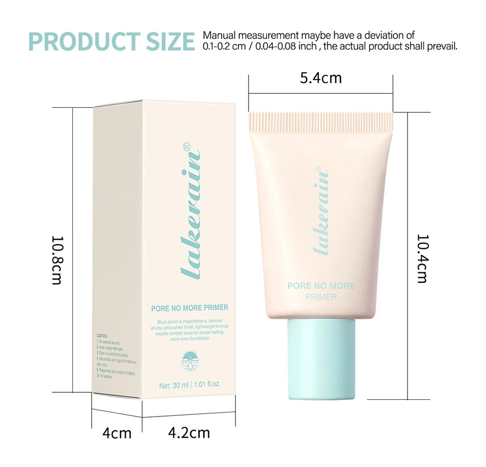 Lakerain Pore No More Primer Moisturizing Long-Lasting Oil Control Matte Finish Primer Water & Sweat Resistant Base Makeup