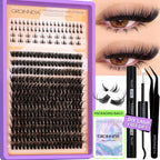 GROINNEYA Lashes Clusters Kit With Lash Bond And Seal And Eyelash Tweezers Waterproof Strong Hold DIY Lash Extension Kit Makeup