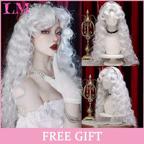 LM Synthetic Hair Long Wave Black And Pink Lolita Wigs For Women Cosplay Wig With Bangs Halloween Christmas Heat Resistant