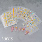 30Pcs Gold Edge Moon Heart Nail Sticker Self-Adhesive Luxury Metallic Zodiac Nail Decal Sliders Manicure Tips Nail Decoration