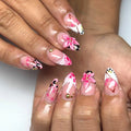 24pcs Tropical Flower Press On Nails Colorful French 3D Crystal Butterfly Shells Pattern Printed False Nails Almond Fake Nail
