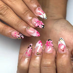 24pcs Tropical Flower Press On Nails Colorful French 3D Crystal Butterfly Shells Pattern Printed False Nails Almond Fake Nail