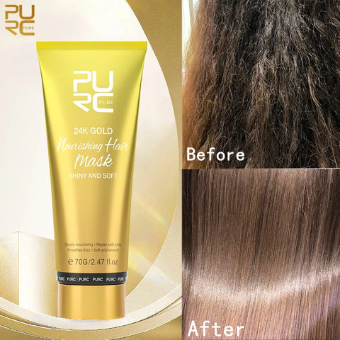 PURC 24K Gold Hair Mask Repair Damage & Dry Frizy Keratin Smoothing Straightening Hair Cream Hair Treatments Mask Hair Care
