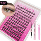 QIUNING Manga Lash Clusters Kit Cat Lashes with Lash Bond & Seal Cluster Eyelash Extensions Mixed Tray Eyelash Clusters Kit