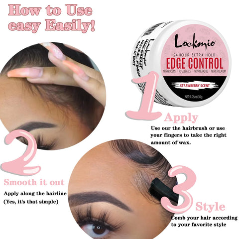 4pcs/Set 30g Edge Control Gel for Women Non-greasy Long Lasting Anti-frizz Wax Natural Ingredients Finishing Gel Cream and Brush
