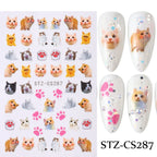 Lovely Dog Cat Animal Bunny 3D Korean Cartoon Scrawl Relief Self Adhesive Nail Art Stickers Cute Pretty Puppy Kitty Star Manicur