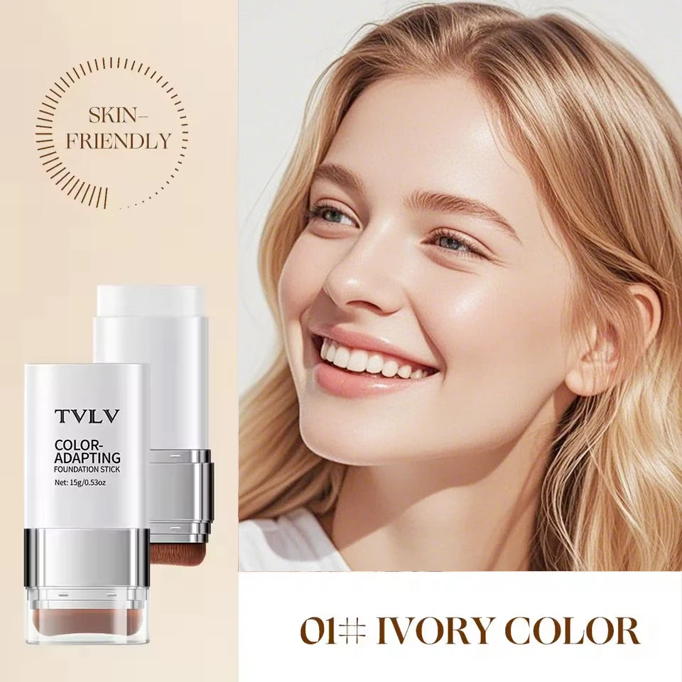 TVLV Color-Adapting 2-in-1 Foundation Stick Moisturizing Brightening Concealing With Brush Makeup Fond de teint adaptable
