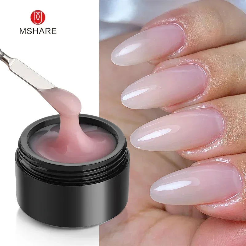 MSHARE 50ml Natural Nails Gel Builder Nalil Tpo Free Self Leveling Gel for Nail Extension Construction Pink Shade UV Led Gel
