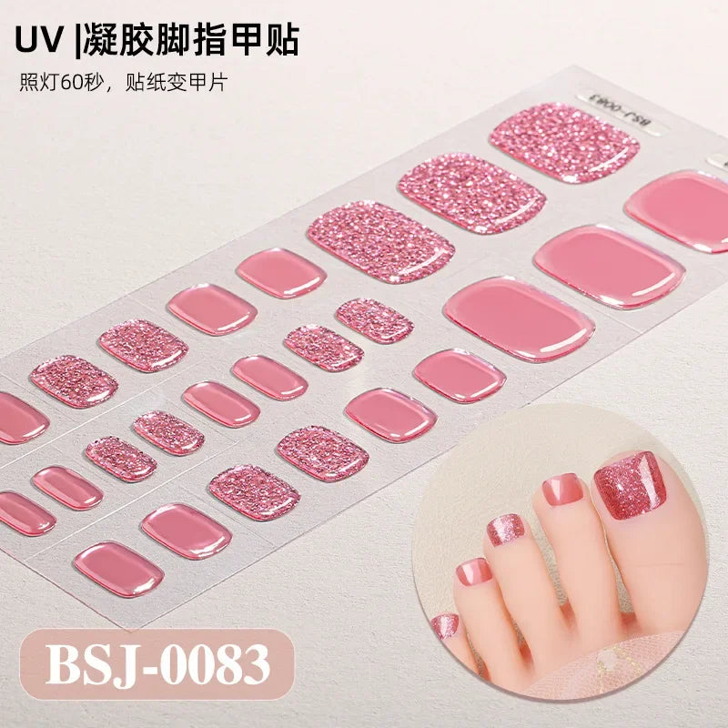 26Tips French Leopard Print UV Gel Toenail Sticker Bronzing Dye Gradient Cross-border Semi Baked Gel Nail Sticker UV Lamp Needed