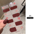 Pink Glitter Design Baking-free Nail Stickers French Style Solid Color Adhesive Full Cover Nail Strip Slider DIY Manicure Decals