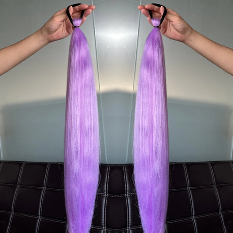 Synthetic 2Pcs Straight Ponytail With Elastic Hair Tie Colorful Braiding Ponytail Hair Extensions Hair Accessories For Women