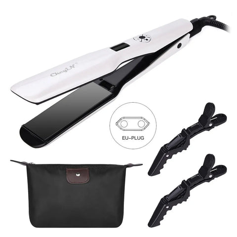 CkeyiN 44mm Tourmaline Ceramic Hair Straightener LCD Display Fast Heating Flat Iron Adjustable Temperature Straightening Iron