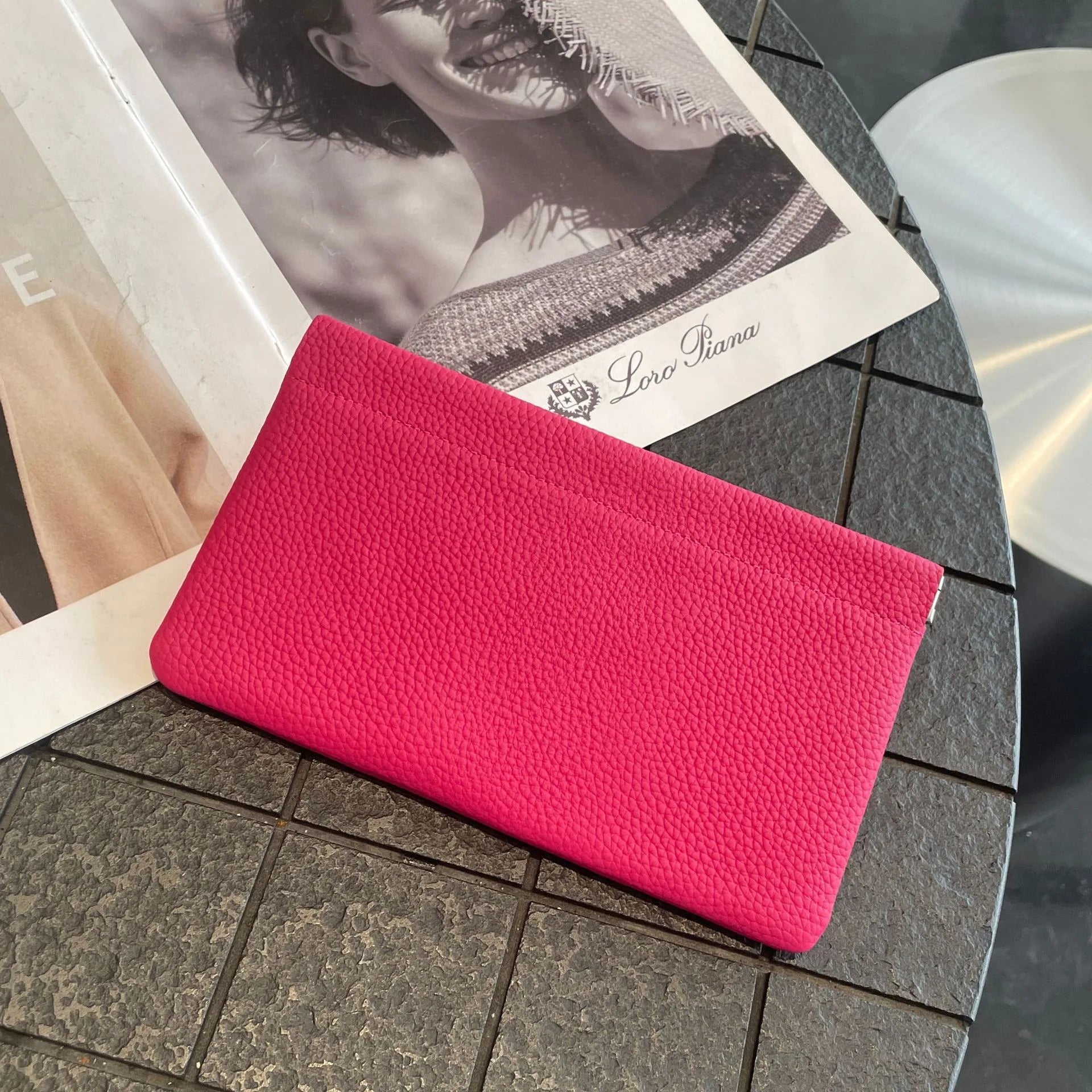 Custom Letters  Ladies Genuine Leather Ultra-thin New Minimalist Long Wallet With Automatic Closure makeup Lipstick Storage Bag