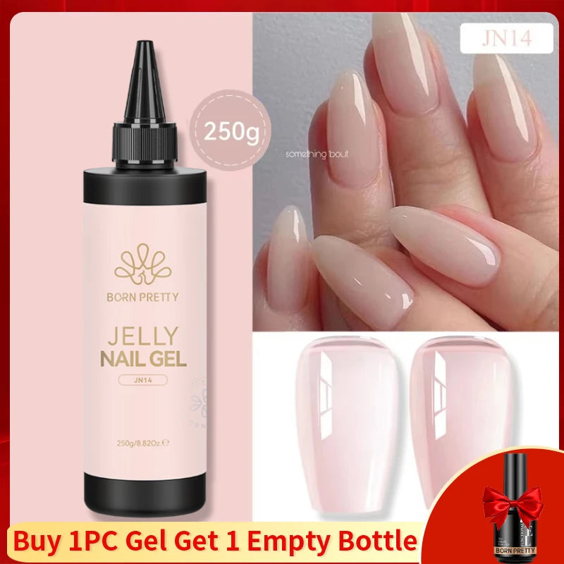 BORN PRETTY 250g Super Top Coat Base Gel Soak off UV LED Drying Long Lasting Semi Permanent Jelly Nude Pink Gel Nail Polish