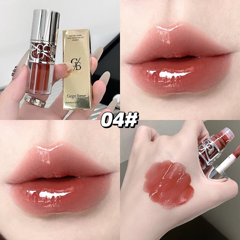 Gege Bear Glittering Mirror Lip Glaze, Watery Shimmering Light Lip Gloss Makeup 8 Colors, Hydrating Moisturizing, Long Lasting