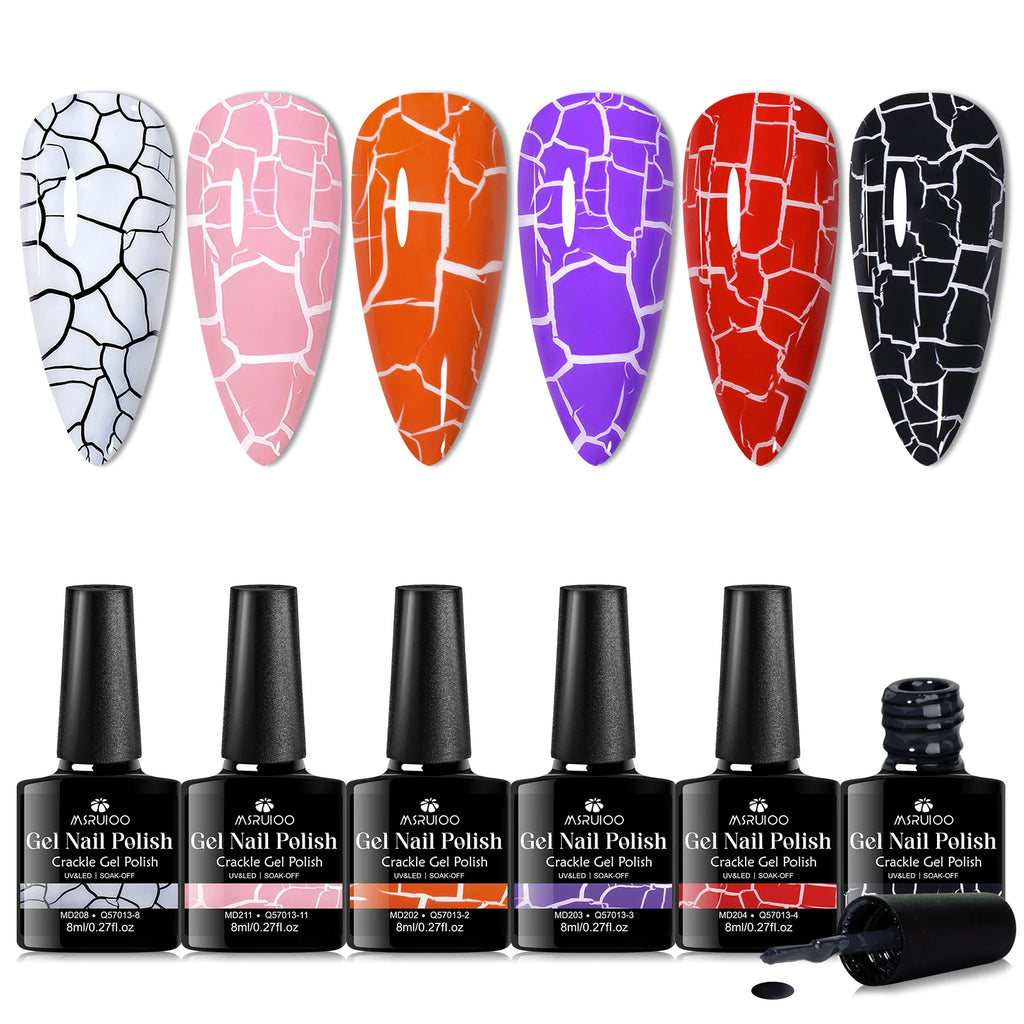 6pc Crackle Gel Nail Polish Set Quick Dry Nail Supplies Varnishes Hybrid Semi Permanent Soak Off Manicure for Nails Design